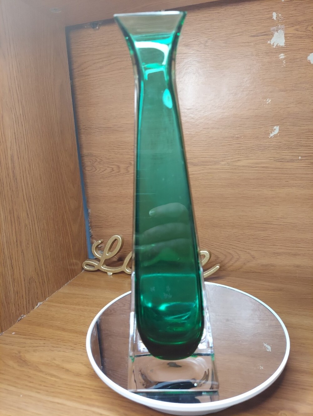 Vintage Italian Emerald Green Crystal Vase Royal Gallery 10.5 Inch Heavy Base
